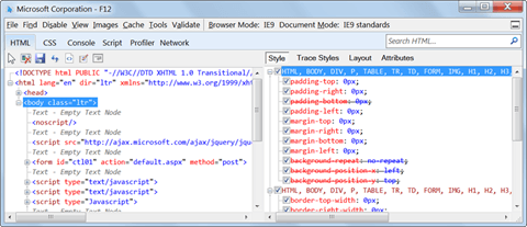 Internet Explorer Developer Tools Internet Explorer Developer Tools