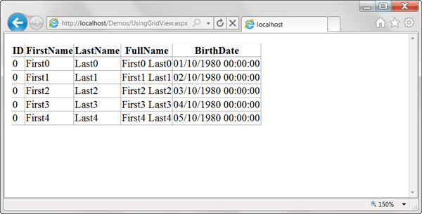 ASPNET - תצוגת GridView סטנדרטית ASPNET - תצוגת GridView סטנדרטית
