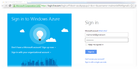 רישום לפורטל Windows Azure
