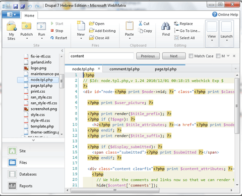 node.tpl.php in webmatrix