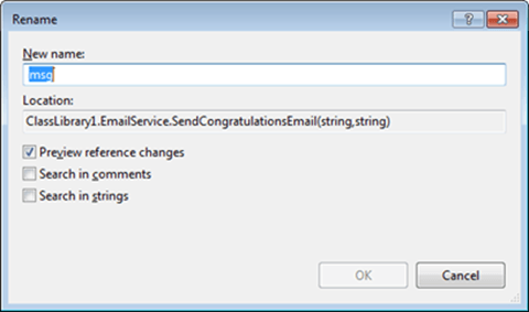 Visual Studio Express - חלונית שינוי שם משתנה