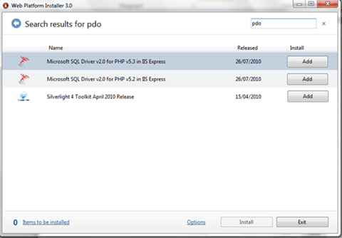 PDO in Web Platform Installer