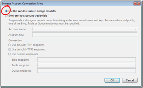 Select Windows Azure Storage emulator 