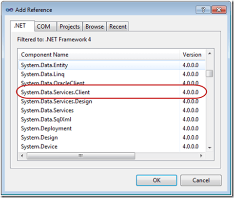 Add reference to System.Data.Servicers.Client